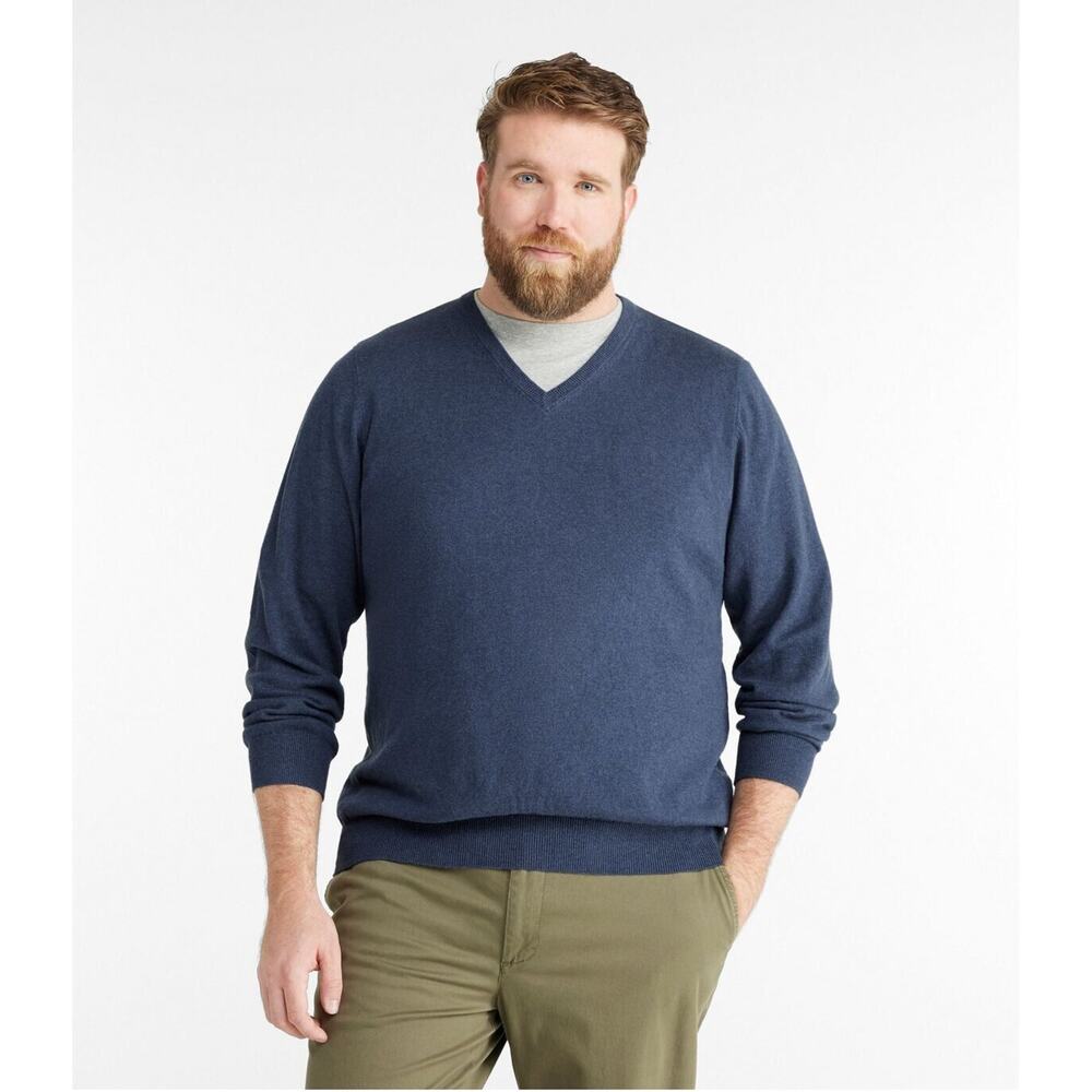 L.L. Bean Sweater Men's Size L Indigo Blue Cashmere Blend V-Neck Pullover Casual
